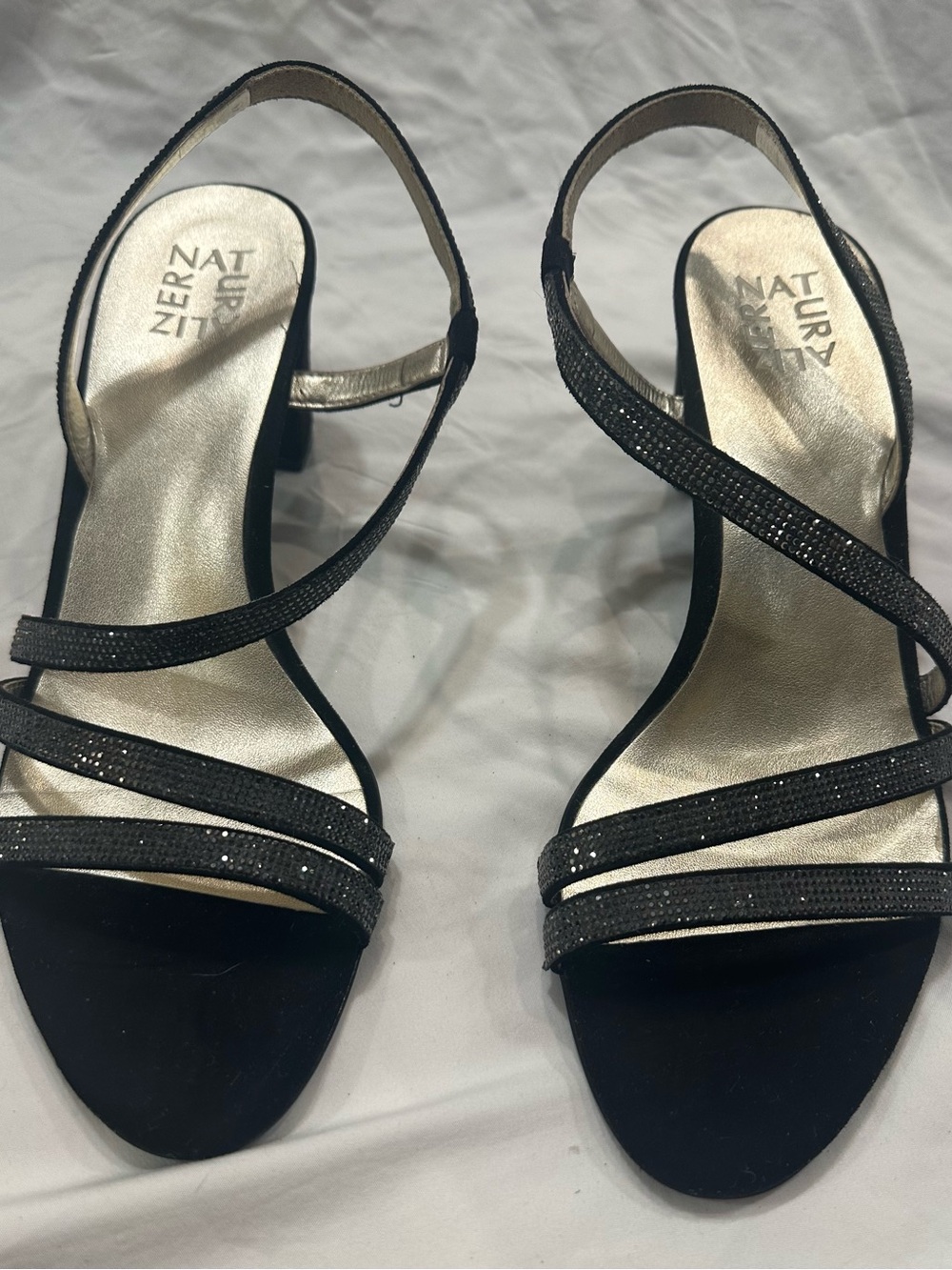Naturalizer Vanessa2 Black Rhinestone Strappy Block Heel Sandals -  size 10